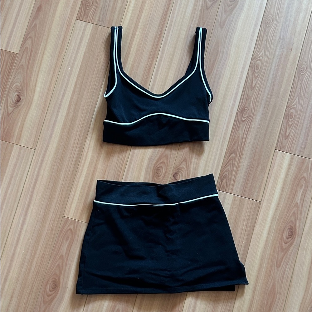 Black Two-Piece Set with White Trim